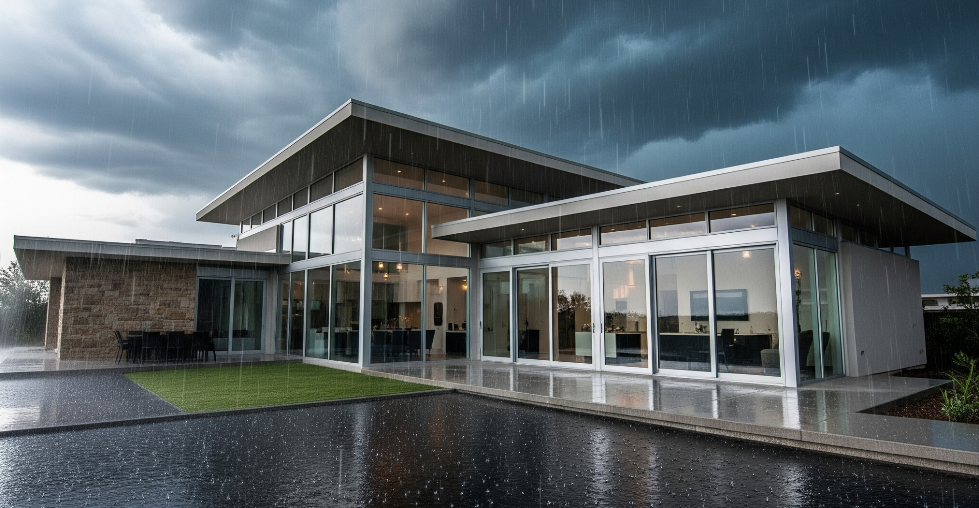 a contemporary waterproofed home in rains